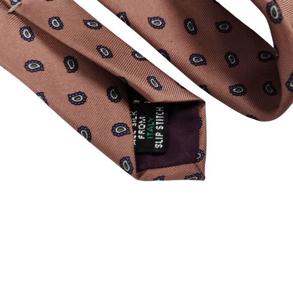 Kuppenheimer Vintage Silk Necktie Italian Pinkish Brown & Blue Geometric Pattern - Picture 3 of 6